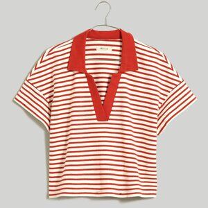 Madewell Texture-Rib Cropped Polo Tee